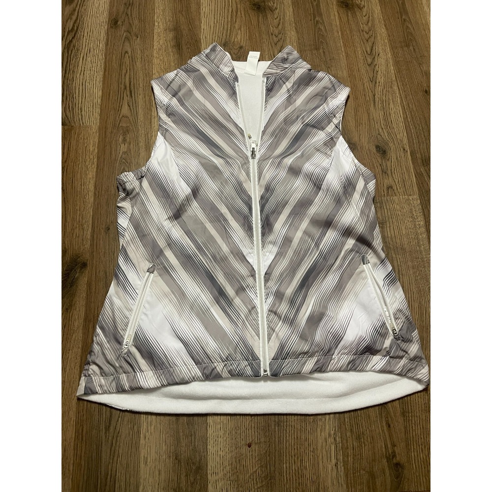 Antigua Jacket, Women's Size Large, Gray White, Vest, Full Zip, Sleeveless